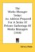 The Works Manager Today : An Address Prepared for a Series of Private Gatherings of Works Managers cover